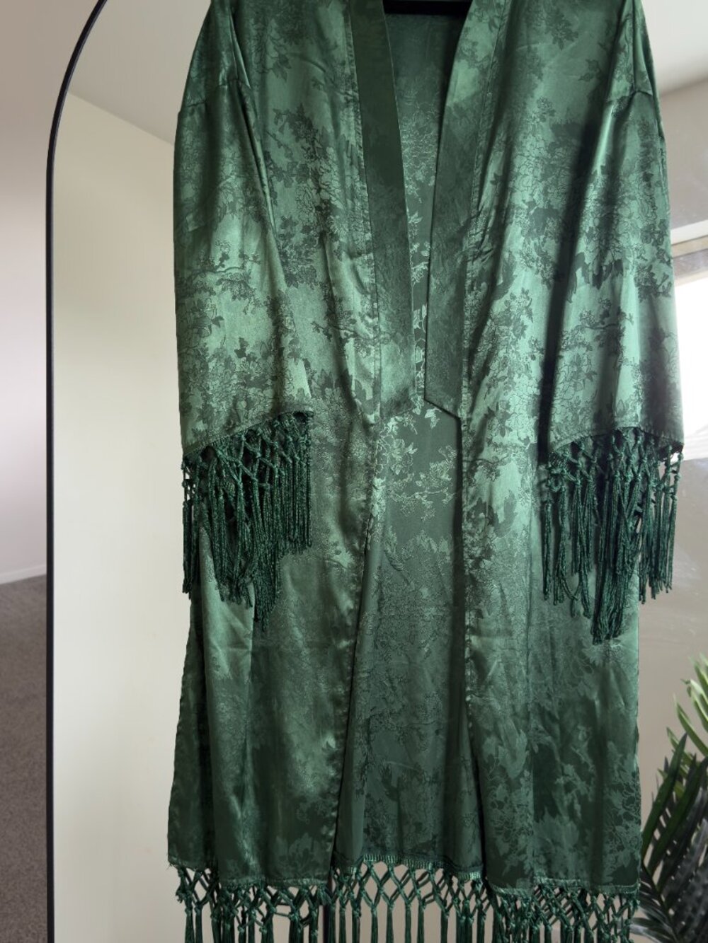 Dark Emerald Jacquard Fringe Kimono